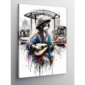 Kanvas Tablo Mandolin Çalan Cocuk