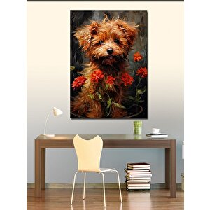 Kanvas Tablo Çiçekler Ve Köpek 70x100 cm