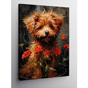 Kanvas Tablo Çiçekler Ve Köpek
