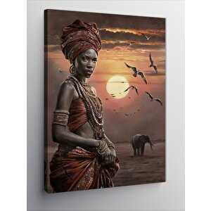 Kanvas Tablo Afrikalı Kadınla Fil