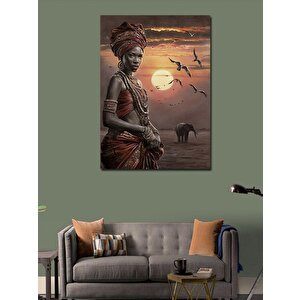 Kanvas Tablo Afrikalı Kadınla Fil