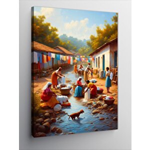 Kanvas Tablo Afrikalı Kabile Çamaşır Yıkarken 70x100 cm
