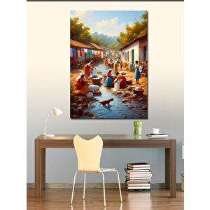 Kanvas Tablo Afrikalı Kabile Çamaşır Yıkarken 70x100 cm