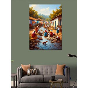 Kanvas Tablo Afrikalı Kabile Çamaşır Yıkarken 70x100 cm