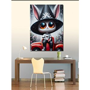 Kanvas Tablo Cadı Şapkalı Kedi 100x140 cm