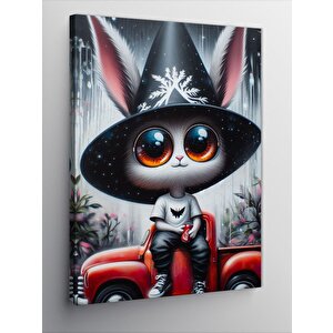 Kanvas Tablo Cadı Şapkalı Kedi 70x100 cm
