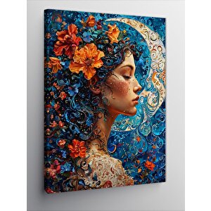 Kanvas Tablo Çiçekli Kadın Ve Ay 100x140 cm