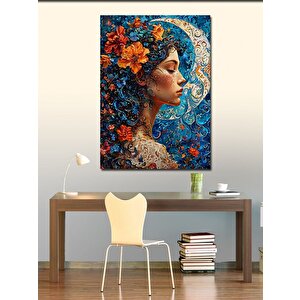 Kanvas Tablo Çiçekli Kadın Ve Ay 100x140 cm