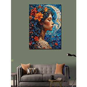 Kanvas Tablo Çiçekli Kadın Ve Ay 100x140 cm