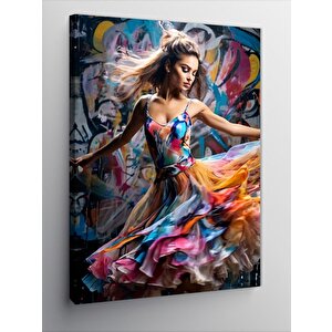 Kanvas Tablo Renkli Elbiseli Dans Eden Kadın 100x140 cm