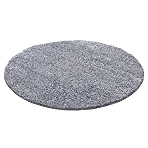 Yuvarlak Shaggy Halı 30 Mm Uzun Ve Yüksek Tüylü Düz Açık Gri Rengi 80 cm