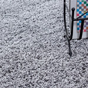 Yuvarlak Shaggy Halı 30 Mm Uzun Ve Yüksek Tüylü Düz Açık Gri Rengi 80 cm