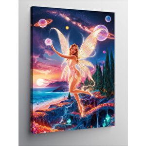 Kanvas Tablo Peri Kızı Ve Gezegenler 100x140 cm