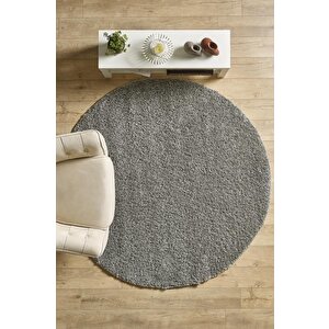 Yuvarlak Shaggy Halı 30 Mm Uzun Ve Yüksek Tüylü Düz Açık Gri Rengi 200 cm