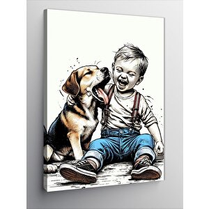 Kanvas Tablo Sevimli Köpek Ve Çocuk