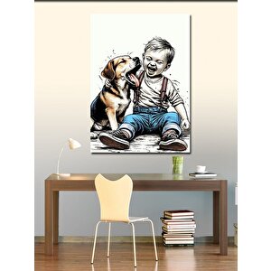 Kanvas Tablo Sevimli Köpek Ve Çocuk