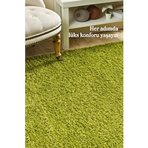 Yuvarlak Shaggy Halı 30 Mm Uzun Ve Yüksek Tüylü Düz Yeşil Rengi
