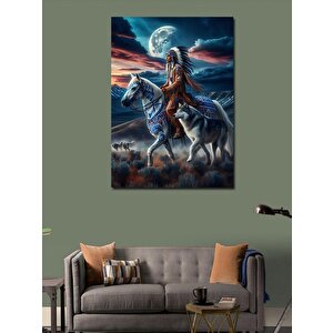 Kanvas Tablo Kızılderili Adam Ve Atı 70x100 cm