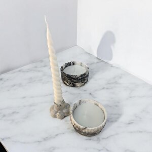 Dekoratif Mermer Desen Kase Soya Mum Dekoratif Kase Soya Mum  Boncuk Şamdan Set