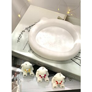 Dekoratif Kedi Organizer Tabak  Üçlü Sevimli Ayıcıklar Soya Mum Set