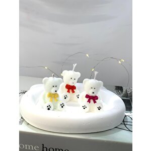 Dekoratif Kedi Organizer Tabak  Üçlü Sevimli Ayıcıklar Soya Mum Set