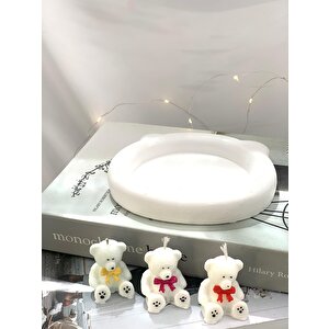 Dekoratif Kedi Organizer Tabak  Üçlü Sevimli Ayıcıklar Soya Mum Set
