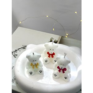 Dekoratif Kedi Organizer Tabak  Üçlü Sevimli Ayıcıklar Soya Mum Set
