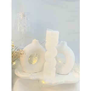 Dekoratif Beton Organizer Tabak İkili Vazo İda Soya Mum Set