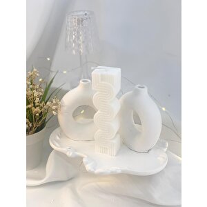 Dekoratif Beton Organizer Tabak İkili Vazo İda Soya Mum Set