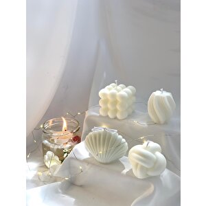 Dekoratif Dörtlü Burgu Yumak   Bubble İstiridye Soya Mum Set