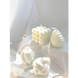 Dekoratif Dörtlü Burgu Yumak   Bubble İstiridye Soya Mum Set
