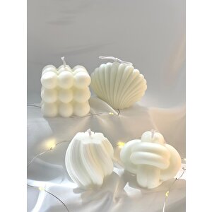 Dekoratif Dörtlü Burgu Yumak   Bubble İstiridye Soya Mum Set