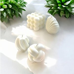 Dekoratif Dörtlü Burgu Yumak   Bubble İstiridye Soya Mum Set