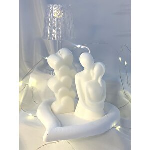 Üçlü Sarılan Sevgili Üst Üste Duran Kalpler Soya Mum Kalp Organizer Takı Tabağı Obje Set