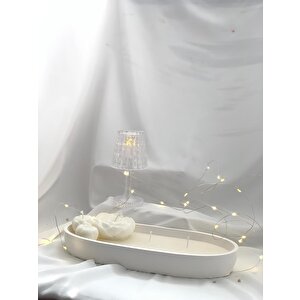 Dekoratif Beton Kayık Tabak Gül   Soya Mum Set