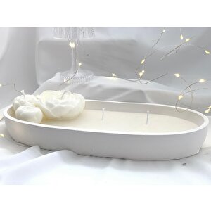Dekoratif Beton Kayık Tabak Gül   Soya Mum Set