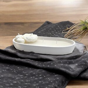 Dekoratif Beton Kayık Tabak Gül   Soya Mum Set