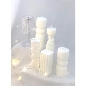 Dekoratif Beşli Sütun Soya Mum   Set