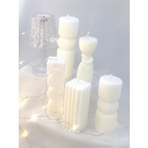 Dekoratif Beşli Sütun Soya Mum   Set
