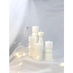 Dekoratif Beşli Sütun Soya Mum   Set