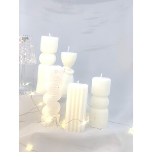 Dekoratif Beşli Sütun Soya Mum   Set