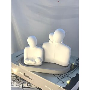 Dekoratif Oval Gri Organizer Tabak  Beton Aile Obje Biblo Set