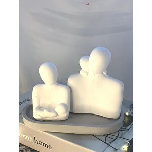 Dekoratif Oval Gri Organizer Tabak  Beton Aile Obje Biblo Set