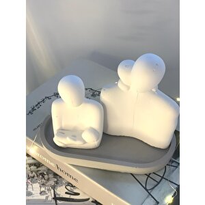 Dekoratif Oval Gri Organizer Tabak  Beton Aile Obje Biblo Set