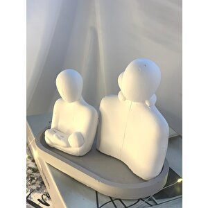 Dekoratif Oval Gri Organizer Tabak  Beton Aile Obje Biblo Set