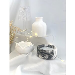 Dekoratif Beton Mermer Desen Kase  Lotus Soya Mum Vazo Set