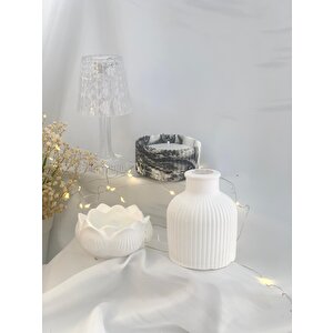 Dekoratif Beton Mermer Desen Kase  Lotus Soya Mum Vazo Set