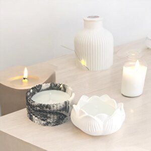 Dekoratif Beton Mermer Desen Kase  Lotus Soya Mum Vazo Set