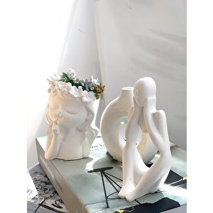 Dekoratif Çiçekçi Kız Saksı Vazo Soyut Düşünen Adam Biblo Set