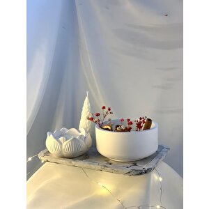 Mermer Desen Büyük Organizer Tabak Beton Kase Aromaterapi  Çam Ağacı Lotus Soya Mum Set